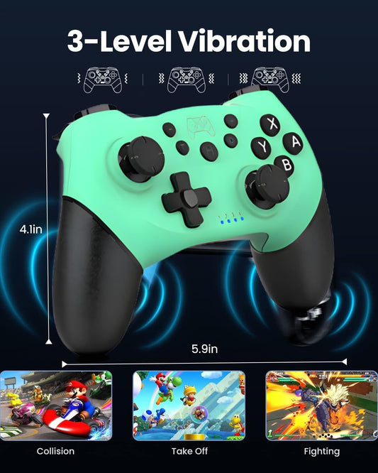 RUEIURI Wireless Gamepad Controller 2 Pack for Swit-ch & Swit-ch Lite, Pink & Green, Gyro Axis, Turbo, Adjustable Dual Shock