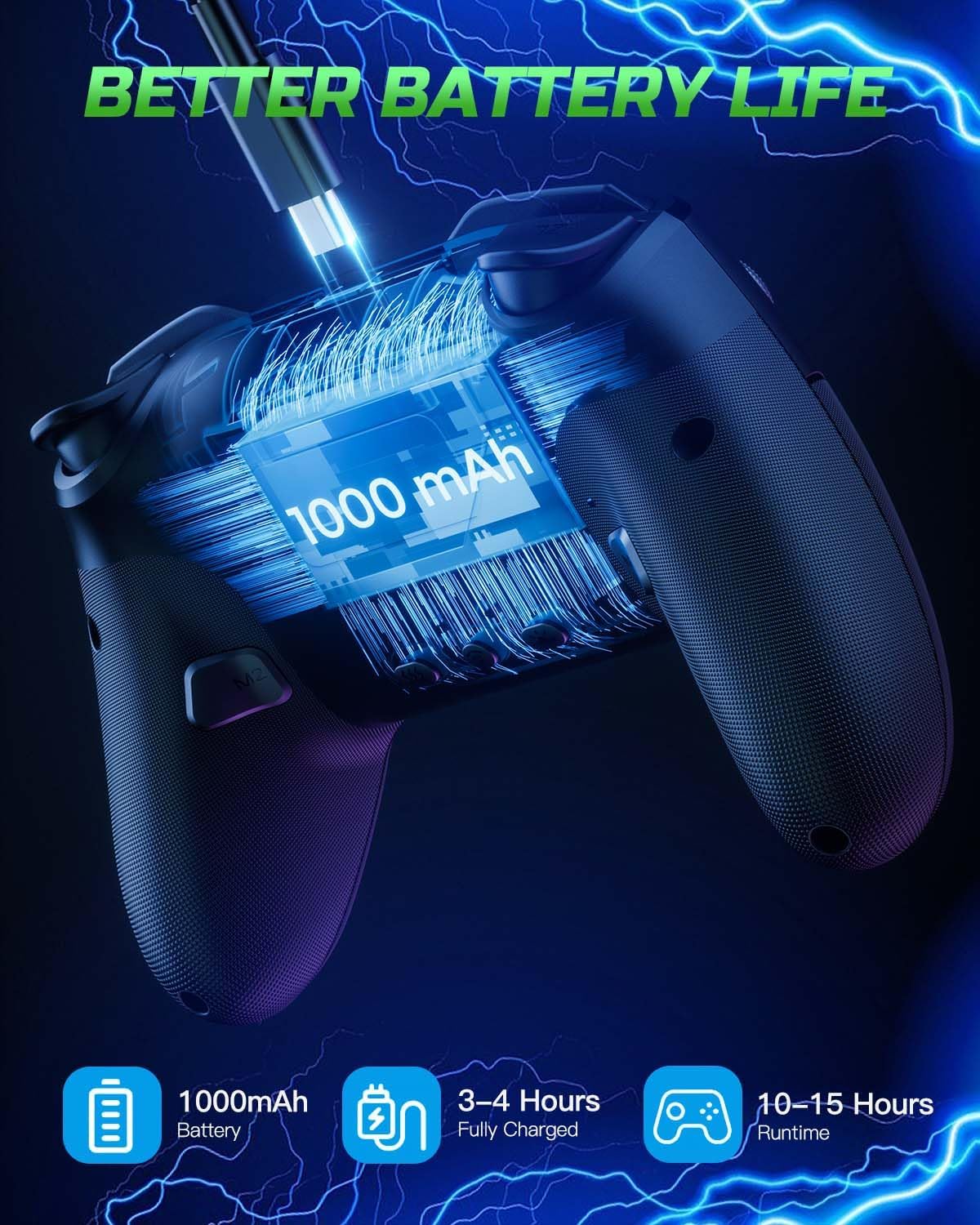 VOYEE Wireless Pro Controller for Switch 2/Lite/OLED/PC - 1000mAh, RGB LED, Small, Black & LED Lights, Model S08