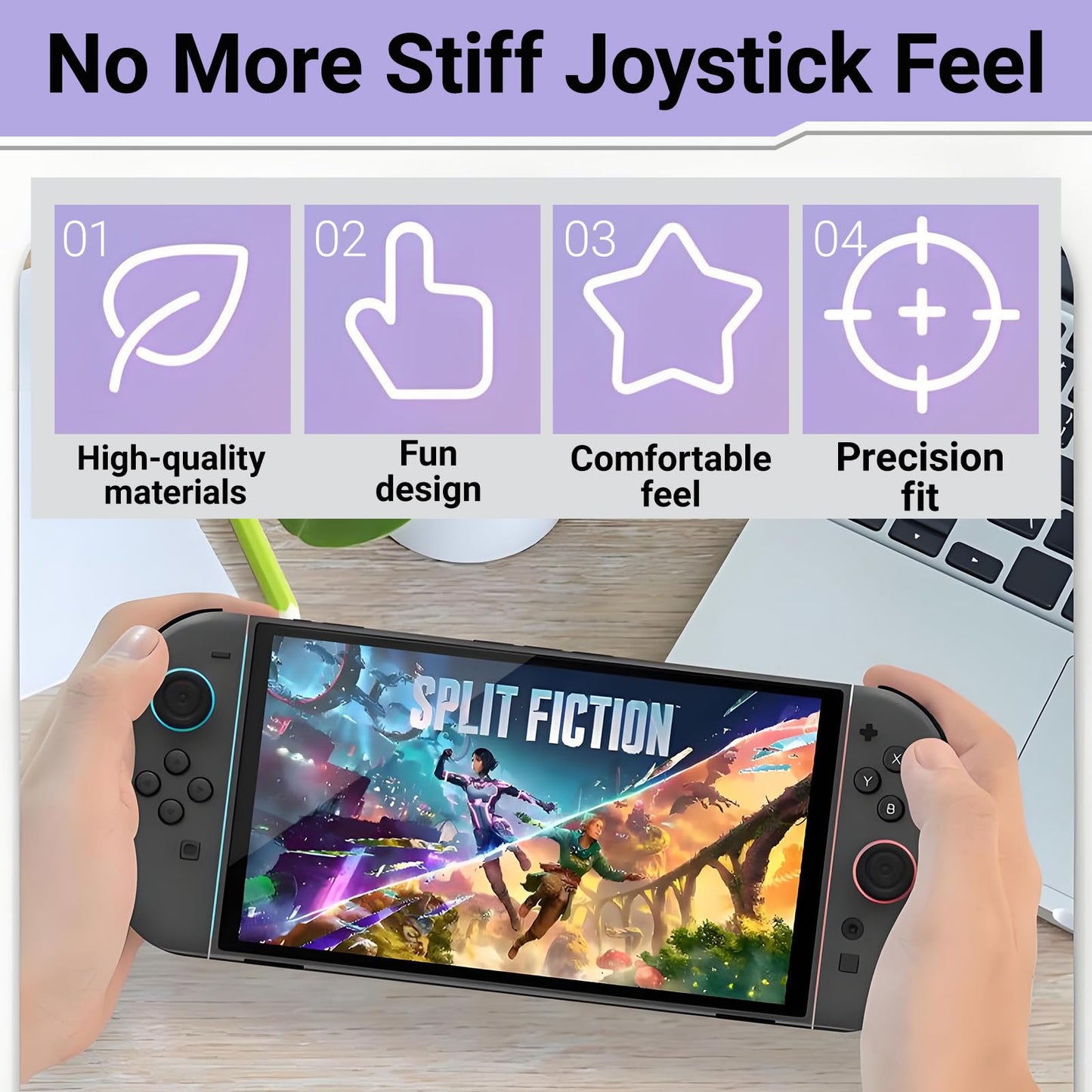 QUBAMG Switch 2 Thumb Caps - 8PCS Soft Silicone Joystick Covers, Non-Slip, Black