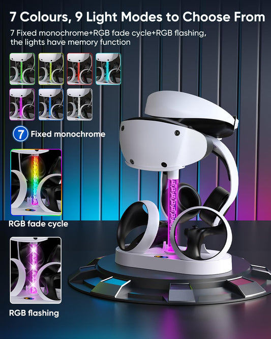 FASTSNAIL Charging Stand for PlayStation VR2, Multifunctional PS VR2 Headset & Sense Controllers Charge Dock Station with 10 RGB