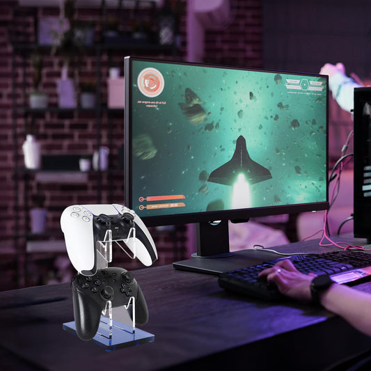 FYY Game Controller Holder - 2-Tier Stand with Headphone Holder, Navy Acrylic for Nintendo Switch, Xbox, PS5, PS4, Model 1897