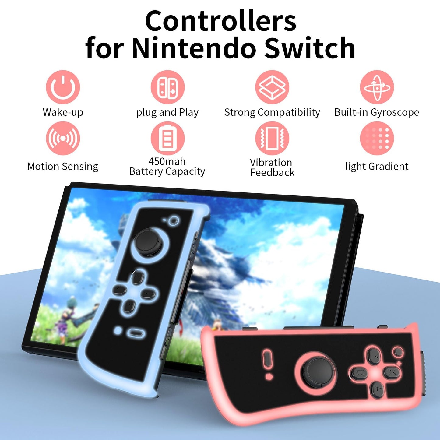 YYDSTLDP Wireless Switch Controller - Compatible with Switch/Lite/OLED, Blue, Dual Vibration, Wake-up Support