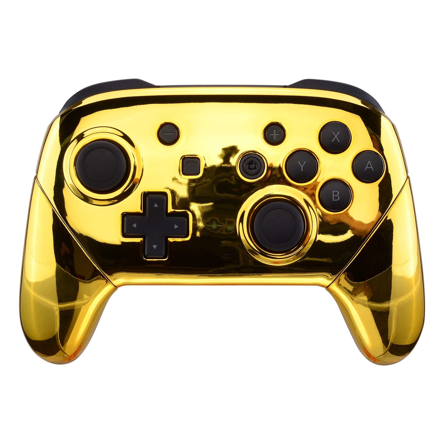 eXtremeRate Chrome Gold Faceplate Backplate Handles for Nintendo Switch Pro Controller, Glossy DIY Replacement Grip Housing Shel