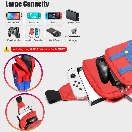 Vadaxx Cute Travel Bag for Nintendo Switch/Lite/OLED/Steam Deck, Waterproof Sling Backpack, Red, Model VM-1