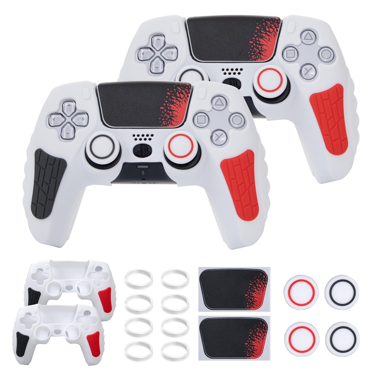 ECHZOVE PS5 Controller Cover Anti-Slip Silicone Cover Skin Compatible with PS5 Controller with Thumb Grip Caps Joystick Protectors (White 2 Packs)