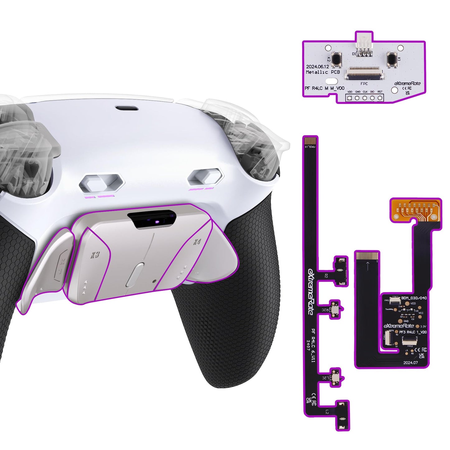 eXtremeRate RISE4 Plus MAX RMB Back Paddles Kit with Clicky Trigger Stops & Rubberized Grip for PS5 Controller BDM-030 040 050 Remappable Real Metal Back Buttons Kit for PS5 Controller - White Black