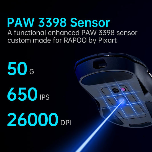 Rapoo VT9Pro Wireless Gaming Mouse - 26000 DPI, 1ms Response, 10 Programmable Buttons, Lightweight, Black