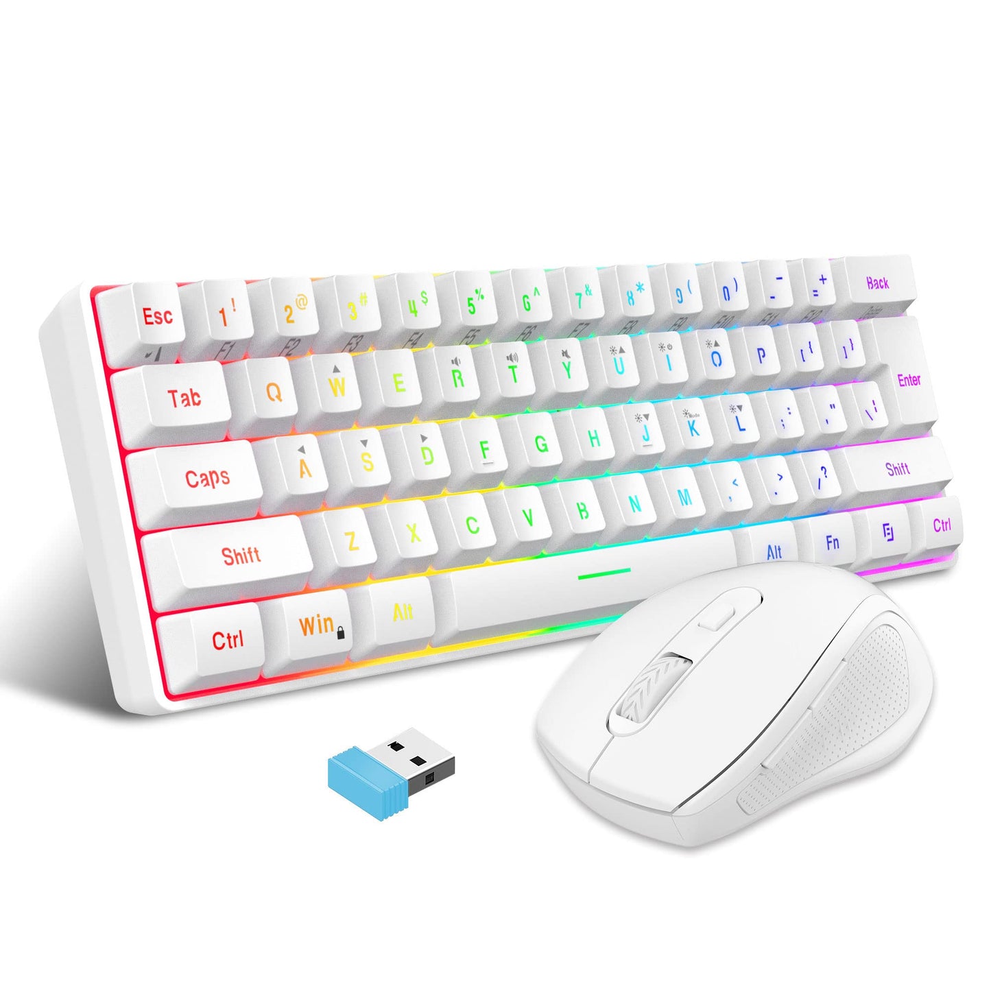 Snpurdiri 2.4G Wireless Gaming Keyboard and Mouse Combo Include Small 60% Merchanical Feel Ergonomic Design Mini Wireless Mouse(White)