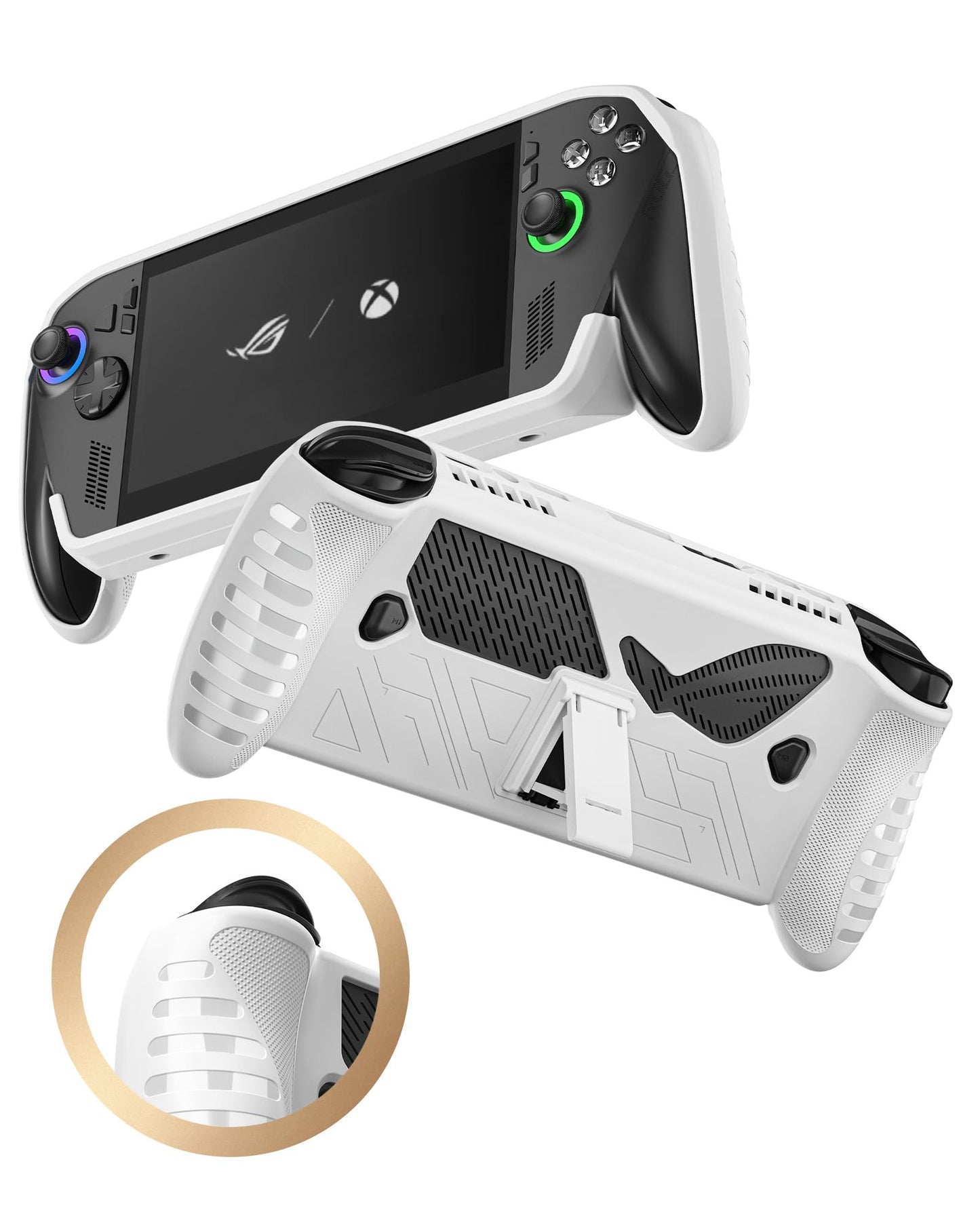 HIERYQHE Silicone Case for ASUS ROG Xbox Ally X 2025 Built-In Kickstand Full-Body Shockproof Protective Cover Anti-Slip & Scratch-Resistant TPU Skin Ergonomic Grip Cover for ROG Ally X 2025 White