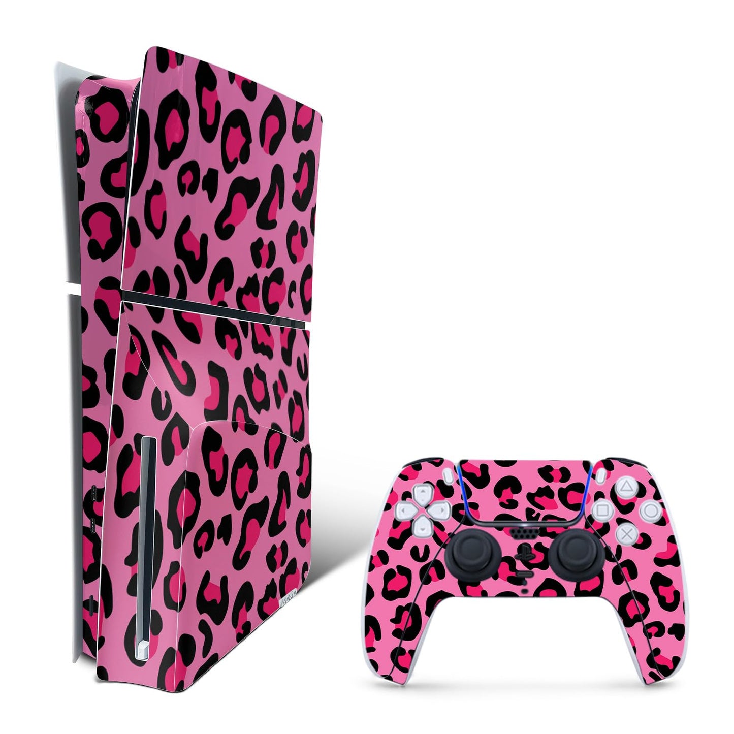 MightySkins Skin Compatible with Playstation 5 Slim Disk Edition Bundle - Pink Leopard | Protective Durable and Unique Vinyl Decal wrap Cover | Easy to Apply | Made in The USA