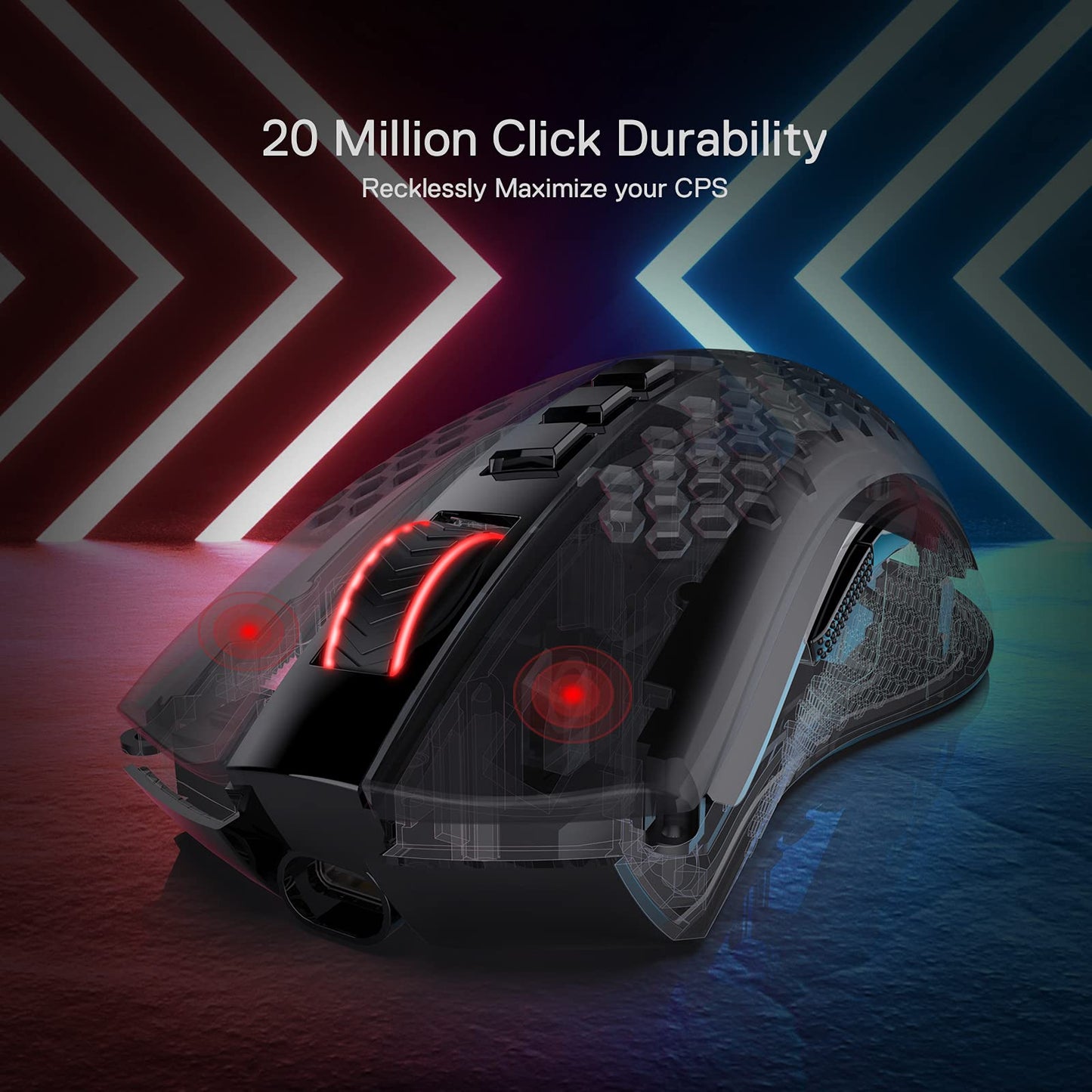 Redragon M808 Storm Pro Wireless Gaming Mouse - 16,000 DPI, RGB Honeycomb Design, Black, Model M808 2.4Ghz