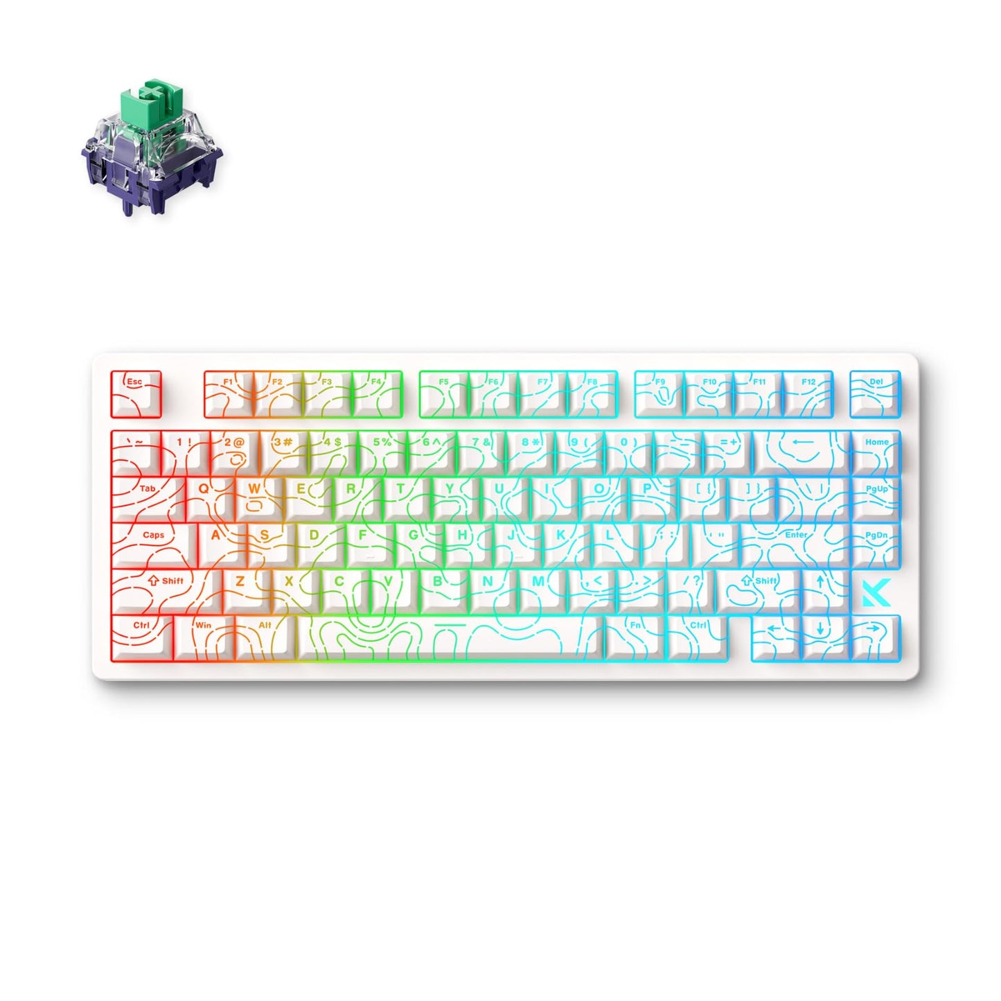 MCHOSE Jet 75 Rapid Trigger Keyboard 75% Percent Hall Effect White Topographic Gaming Keyboard Wired RGB Custom Mechanical Keyboards with Magnetic Switch PBT Keycaps White