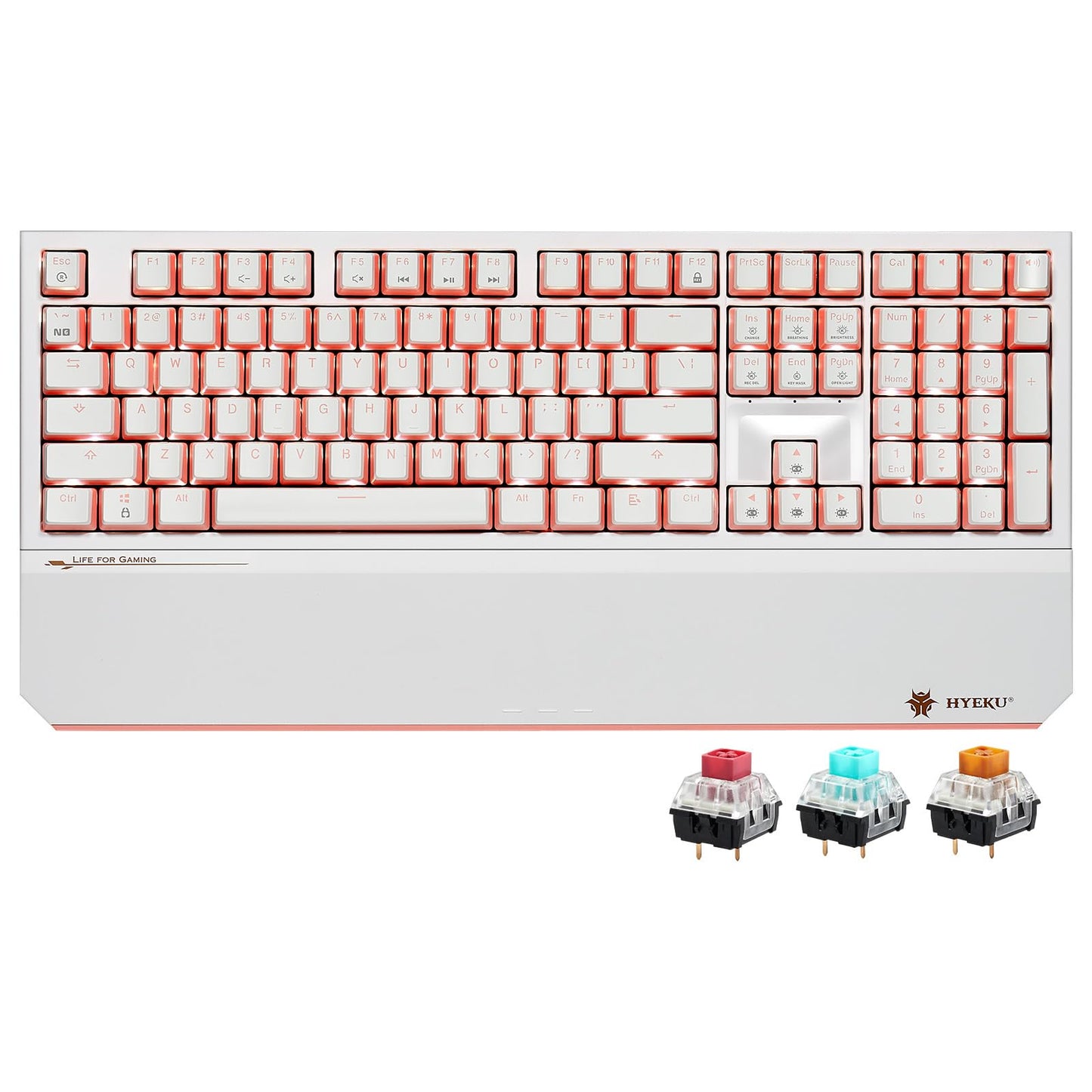 Hexgears X5 Wireless Mechanical Keyboard Full Size 108 Keys Kailh Box 3.0 Clicky Switch Ergonomic N-Key Rollover Backlit Gaming Keyboard with Wrist Rest (Pink)