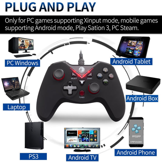 IFYOO V-one Wired USB Gaming Controller for PC, Steam, Android & PS3 - Red, Model IFYOO-V108