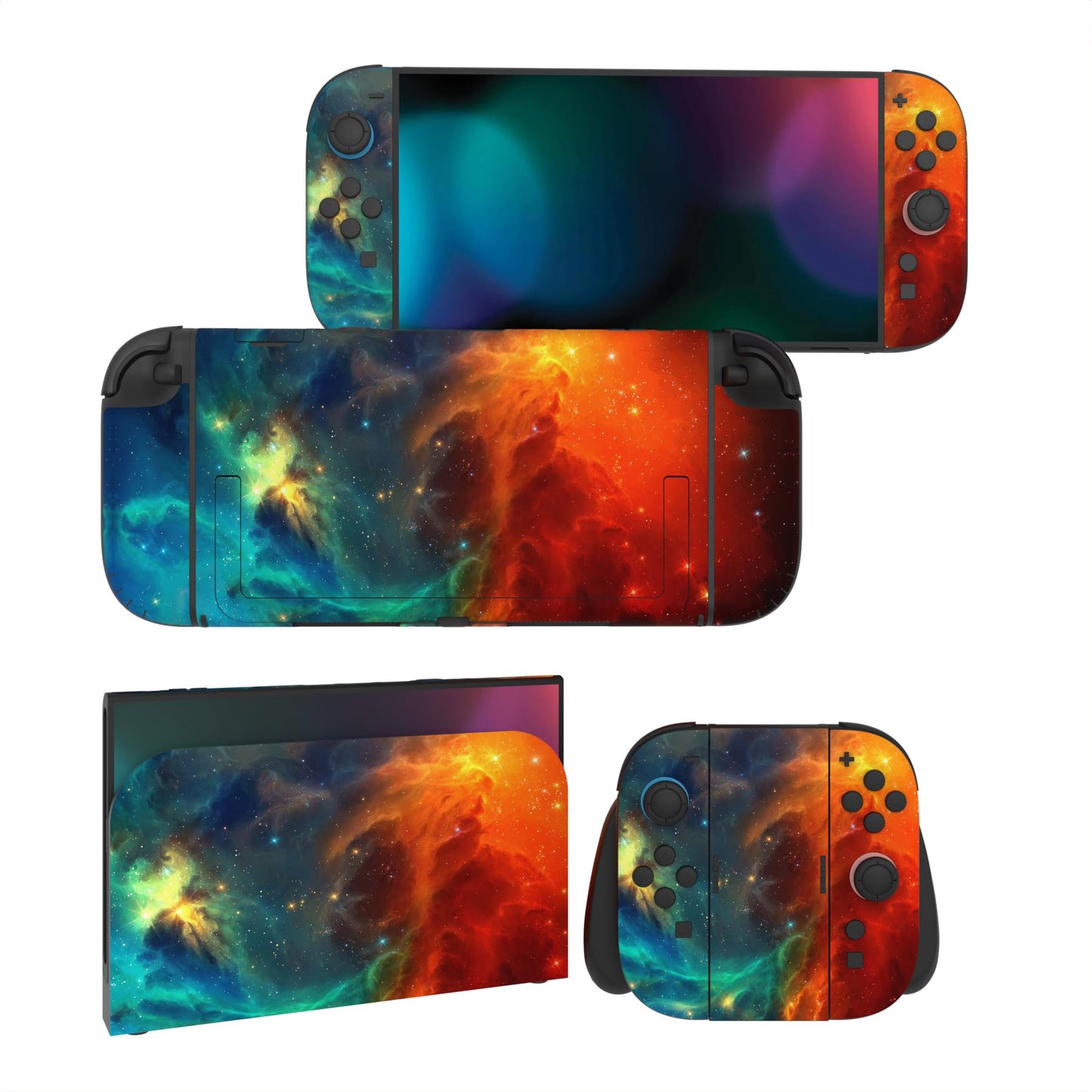 PlayVital for Nintendo Switch 2 Skin Full Set (2-Pack) - Protective Vinyl Decal Stickers for Switch 2 Console Joycons Handle Grips & Dock | No Residue Anti-Scratch - Orange Star Universe