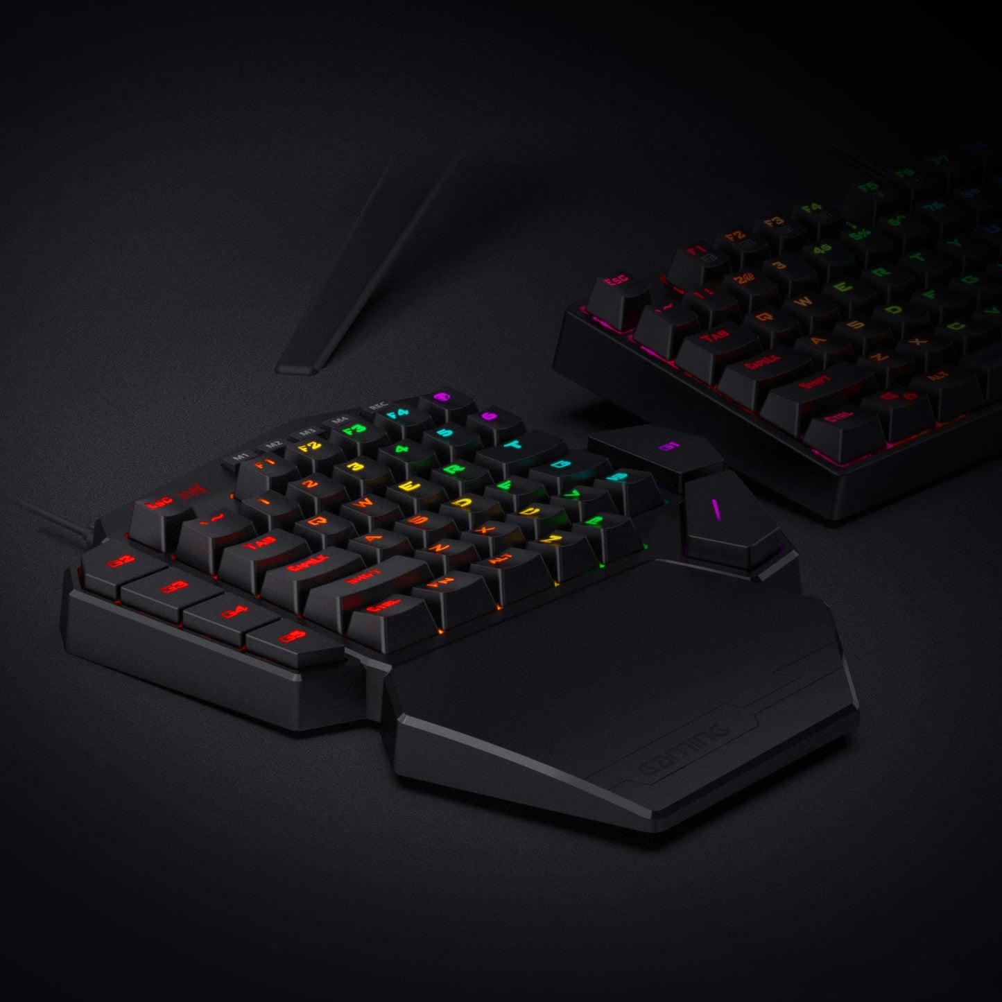 Redragon K585 DITI Wired One-Handed RGB Mechanical Gaming Keyboard, Blue Switch, 42 Keys, Black, Hot-Swappable, Detachable Wrist Rest