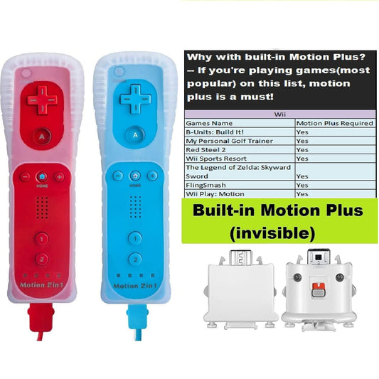 TechKen Wii Controller Set of 2 with Nunchuck - Red & Blue, Wii Accessories