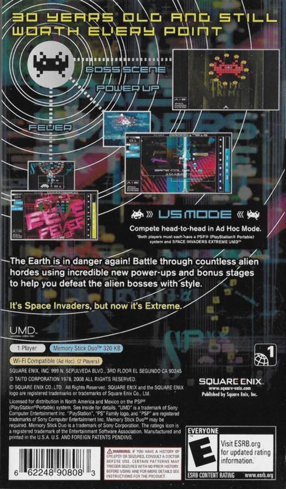 Square Enix Space Invaders Extreme Game for Sony PSP - Model 662248908083