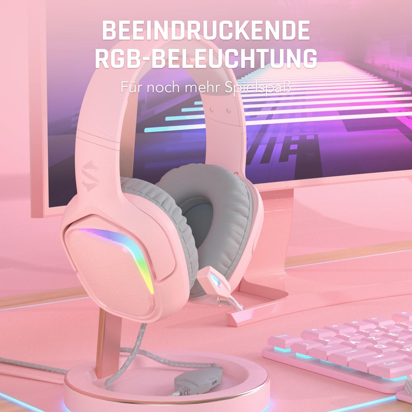 Black Shark Gaming Headset BS-X1 - Pink, 50mm Drivers, Noise Isolation, Bendable Mic for PC, PS4, PS5, Switch