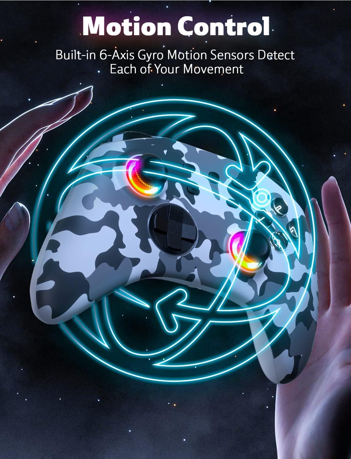 SIMGAL Wireless Switch Controller - RGB, Motion Control, Vibration, Turbo - Compatible with Switch/Switch Lite/OLED, Camo