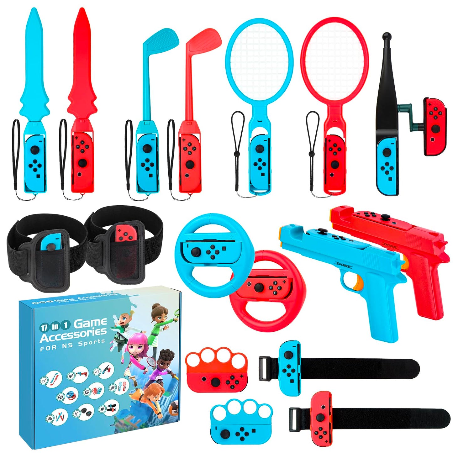 JoyHood Switch Sports Accessories Bundle Compatible with Switch/Switch OLED 17-in-1 Family Sports Games Accessories Kit for Joy-Con Controller Switch Sports Accessories for Kids & Adults