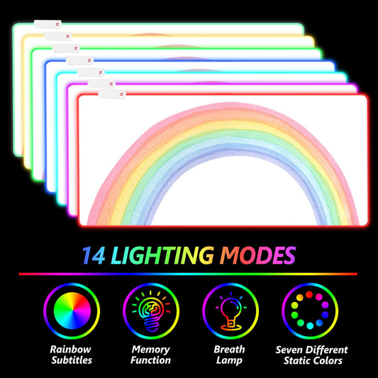 AIMSA RGB Gaming Mouse Pad - Large 35.4x15.8 inch, Non-Slip Rubber Base, 14 Lighting Modes, Waterproof, White Rainbow
