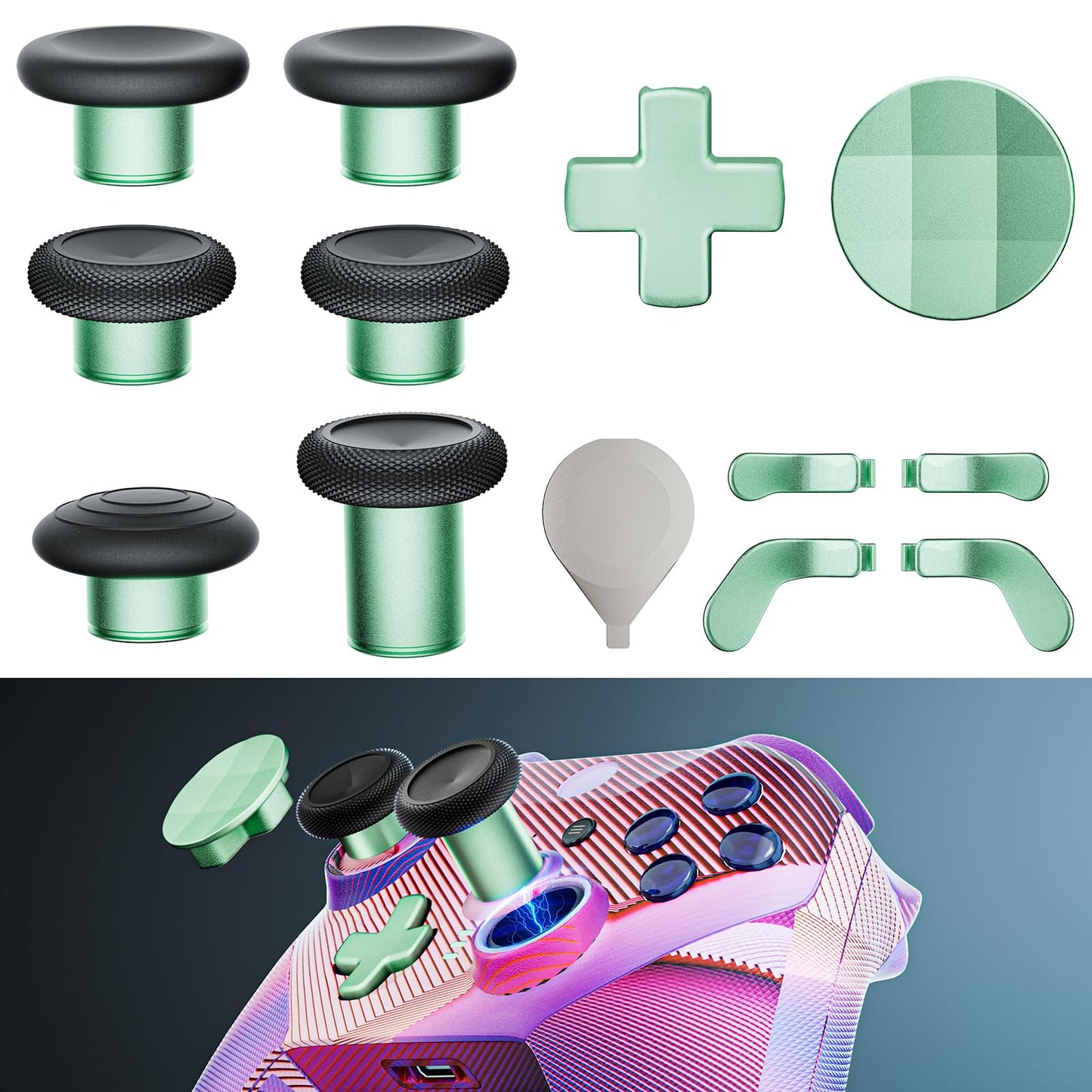 14-in-1 Controller Accessories Kit Compatible with Xbox Elite Series 2 6 Premium Metal Thumbsticks Swap Joysticks 4 Interchangeable Paddles 2 D-Pads 1 Tool & 1 Storage Bag (Macaron Green)