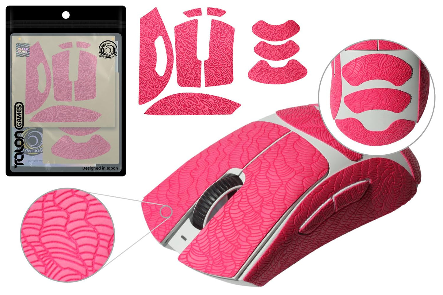 TALONGAMES Grip Upgrade Mouse Anti Slip Grip Tape Compatible with Razer DeathAdder V3 Pro Gaming Mouse Skins Waves Pattern Sweat Resistant Cut to Fit Easy to Apply (Dark Pink)
