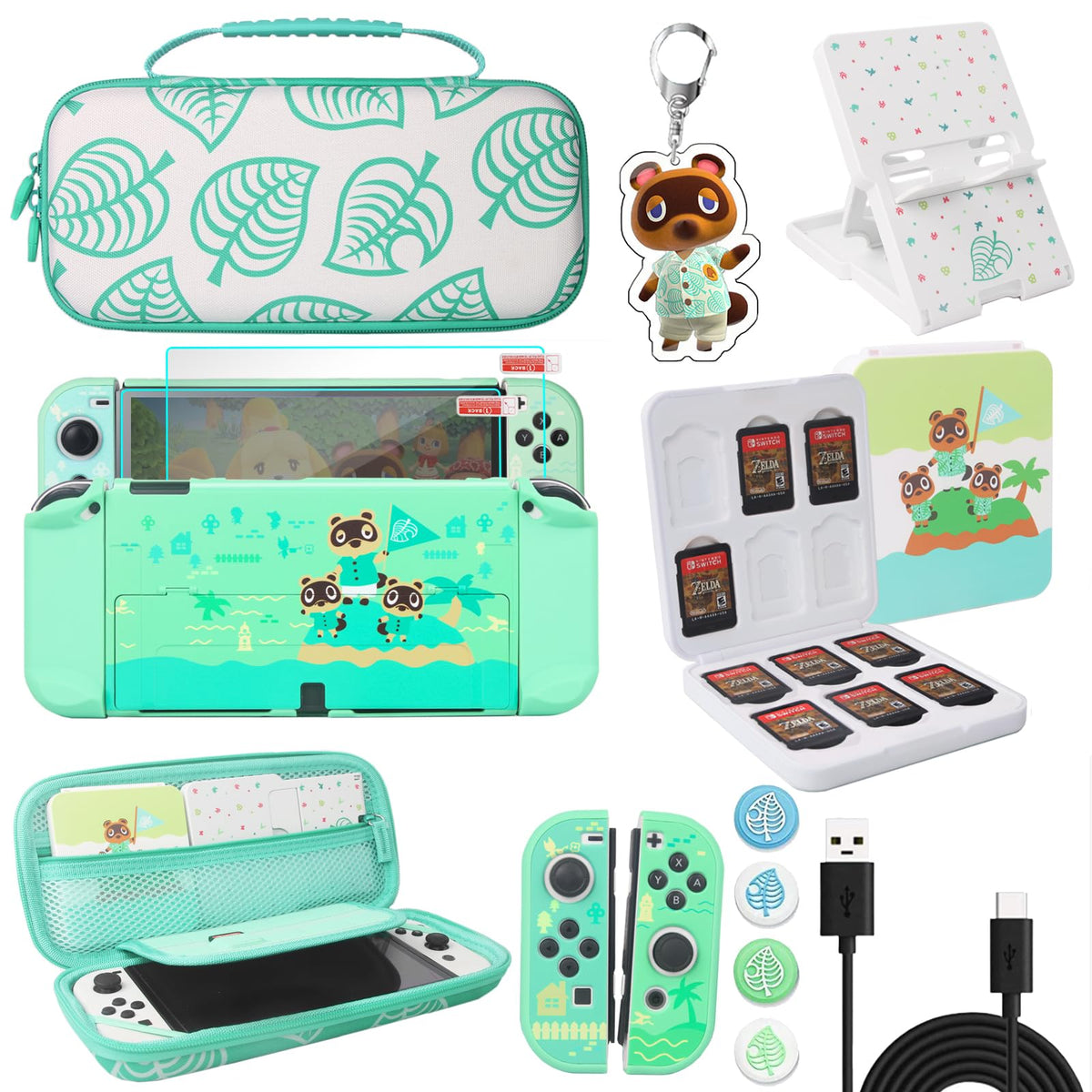 TIKOdirect Carrying Case Compatible with Nintendo Switch OLED Joy-Con Controllers Newest Updated with 4 Cute Thumb Grip Caps and 2 Screen Protectors Anti-Scratch Touch Grip Cover Animal Crossing