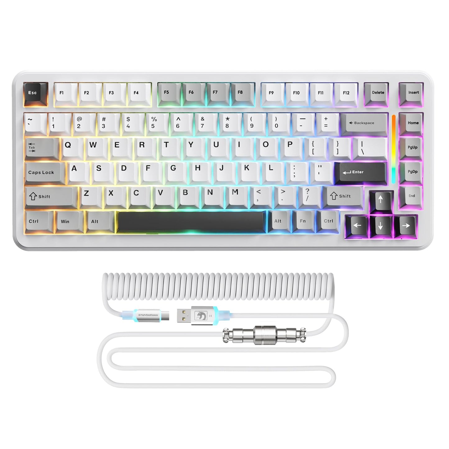 MAMBASNAKE M82 HE Hall Effect Magnetic Switch 75% Rapid Trigger Gaming Keyboard 8KHz Magnetic Keyboard with 0.01mm RT Accuracy Support RT/Snap Tap/DKS with RGB Lighting Coiled Cable-Starlight White