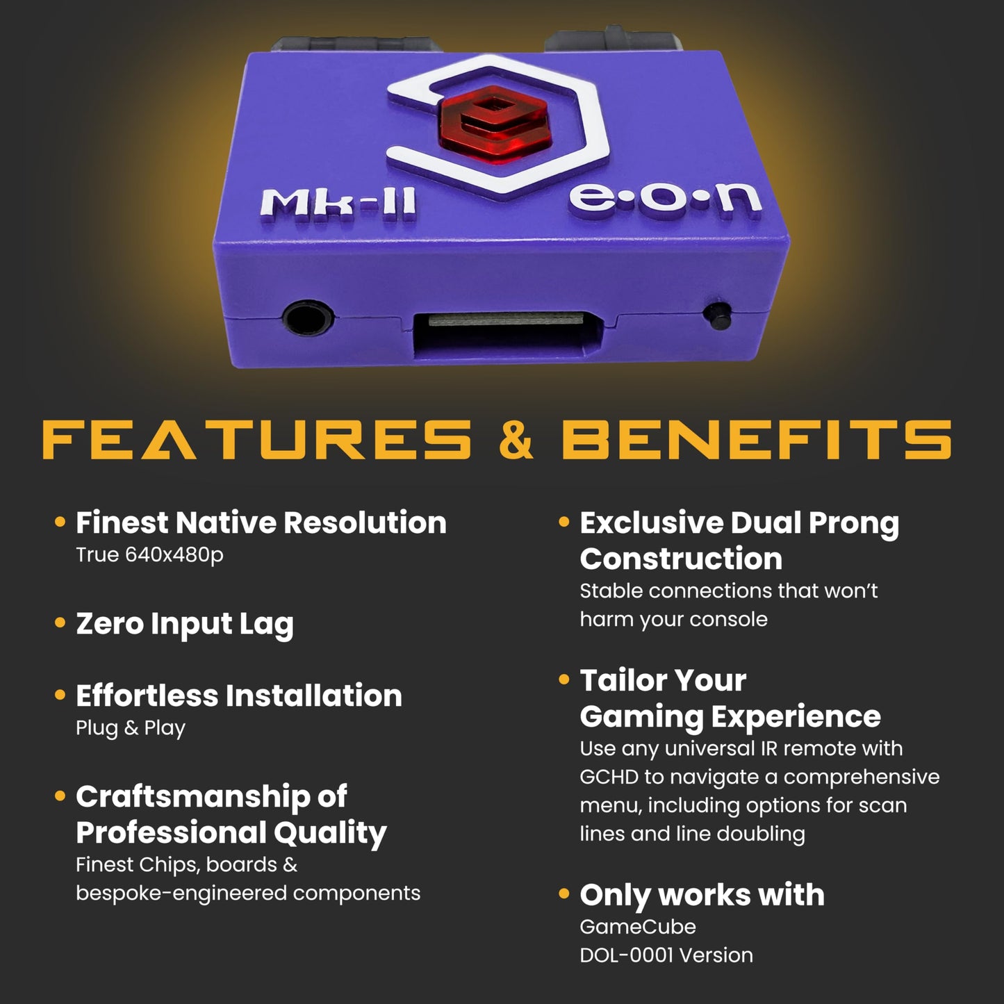 E E·O·N GCHD Mk-II HDMI Adapter for Nintendo Gamecube - Zero Lag, Plug & Play, Purple, Fits DOL-001, Model 432131