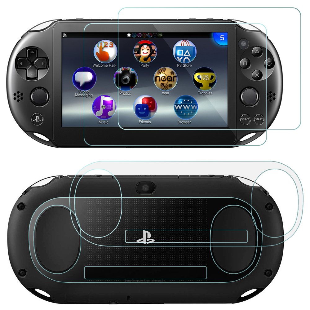 AFUNTA Screen Protectors Compatible Sony PlayStation Vita 2000 with Back Covers 2 Pack (4 Pcs) Tempered Glass for Front Screen and HD Clear PET Film Compatible The Back PS Vita PSV 2000