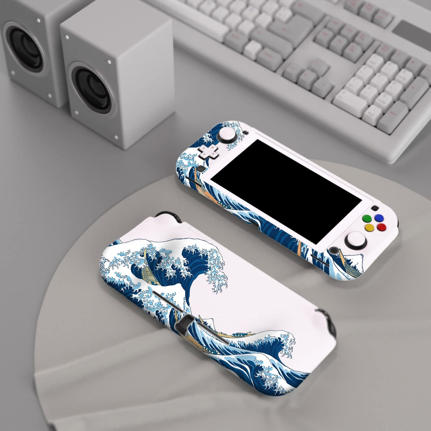 PlayVital ZealProtect Case for Nintendo Switch Lite - Hard Shell, Ergonomic Grip, Screen Protector, Thumb Grips, The Great Wave Off Kanagawa