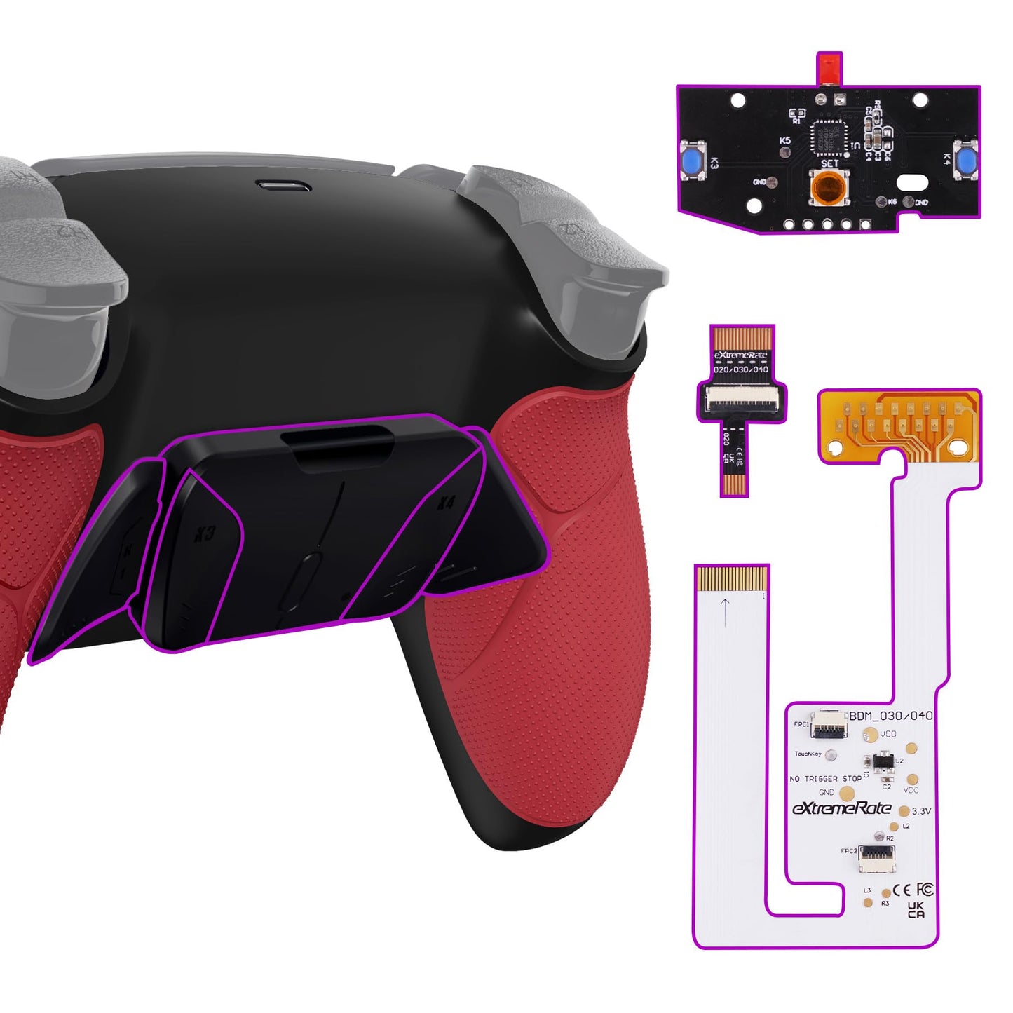 eXtremeRate Red Rubberized Grip Programable RISE4 V3 Remap Kit for PS5 Controller BDM-030 040 050 Models Upgrade Board Black Redesigned Bottom Shell 4 Back Buttons Set for PS5 Controller