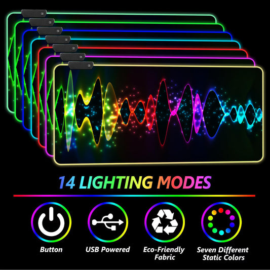 DINKY RGB Gaming Mouse Pad - Large 31.4x11.8 inch, 14 Lighting Modes, Water Resistant, Purple Nebula - Model DK-RGB-80-001