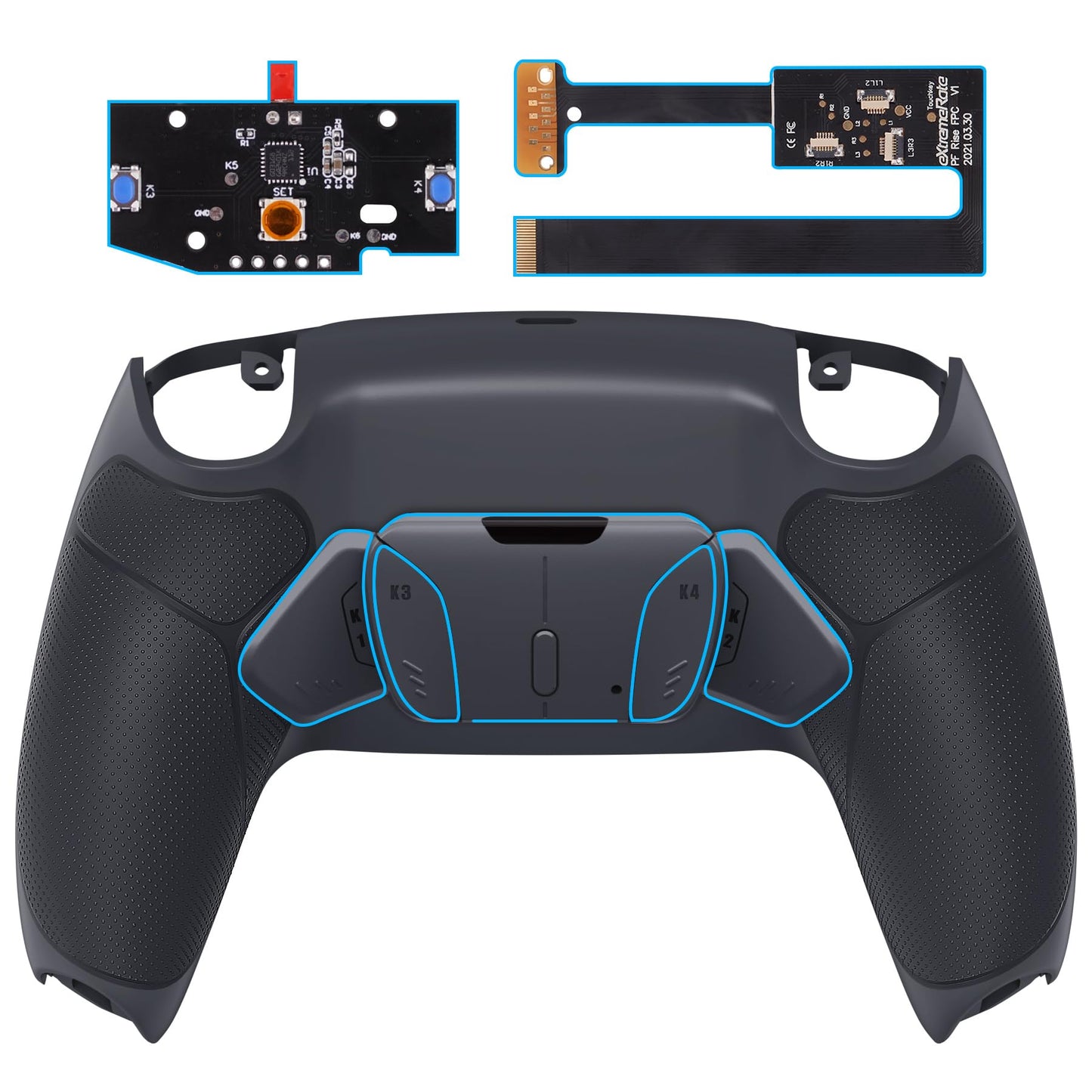 eXtremeRate Dark Gray Rubberized Grip Programable RISE4 Remap Kit for PS5 Controller BDM-010 & BDM-020 Upgrade Board & Redesigned Classic Gray Back Shell & 4 Back Buttons for PS5 Controller