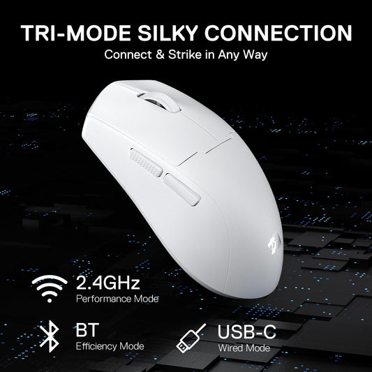 Redragon M918 PRO Wireless Gaming Mouse - 55G Lightweight, 26K DPI, Ergonomic Design, Programmable Buttons, White