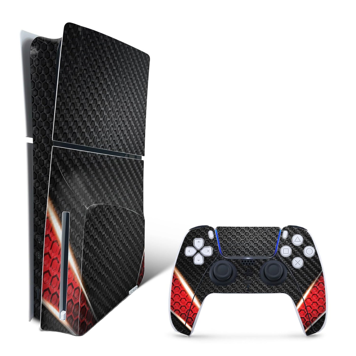 MightySkins Carbon Fiber Skin for PS5 Playstation 5 Slim Disc Edition Bundle - Hex Rays Protective Durable Textured Carbon Fiber Finish Easy to Apply Made in The USA