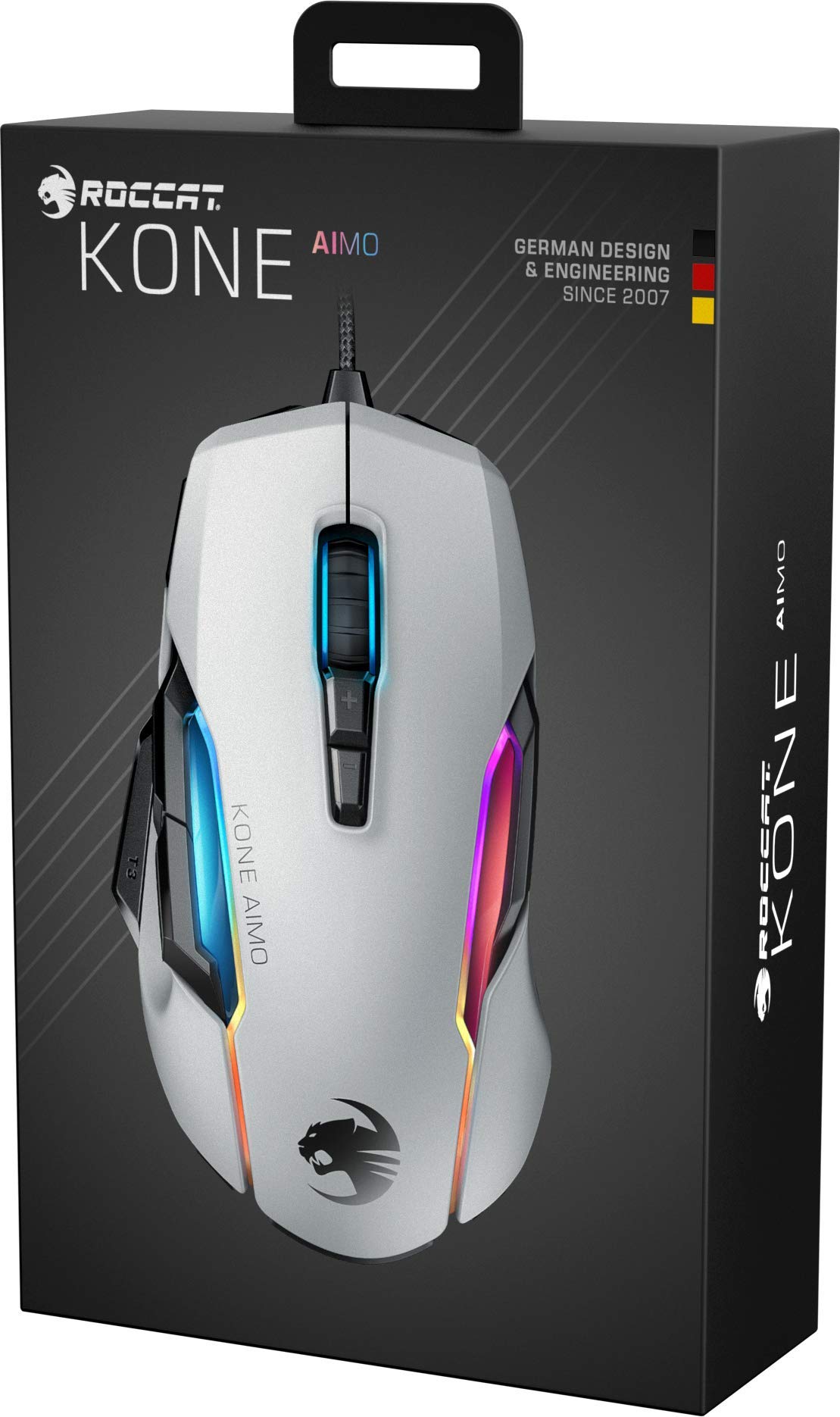 ROCCAT Kone AIMO Remastered Gaming Mouse - Optical, RGB, 23 Keys, 16,000 DPI, Ergonomic, Silver, Model ROC-11-820-WE