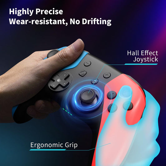 AceGamer Wireless Controller for Nintendo Switch/Switch 2/Lite/OLED - Red-Blue, Hall Effect Joystick, Turbo, Vibration, Programmable Buttons