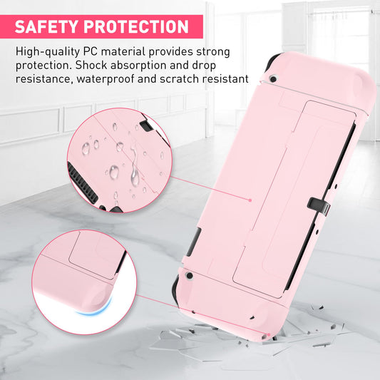 FANPL Dockable Case for Nintendo Switch OLED 2021 - Protective Cover for Joy Con Controller, Durable, Pink, Model NOD-18
