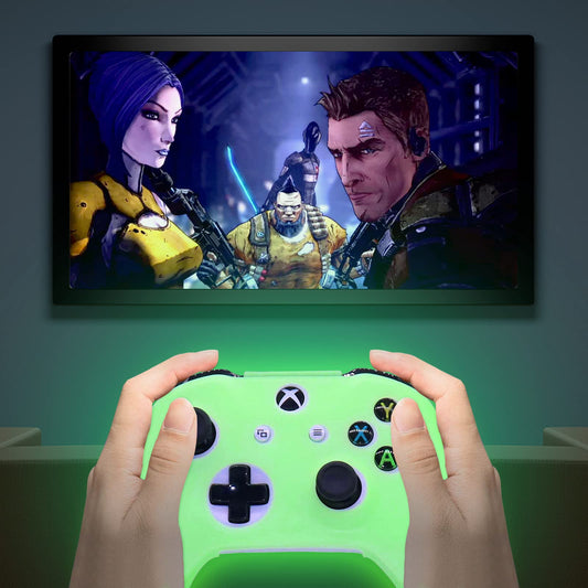 HLRAO Xbox One S Controller Silicone Grip Case, Glow Green, Glow in The Dark + 6 Accessories, Not for Xbox Series Controller