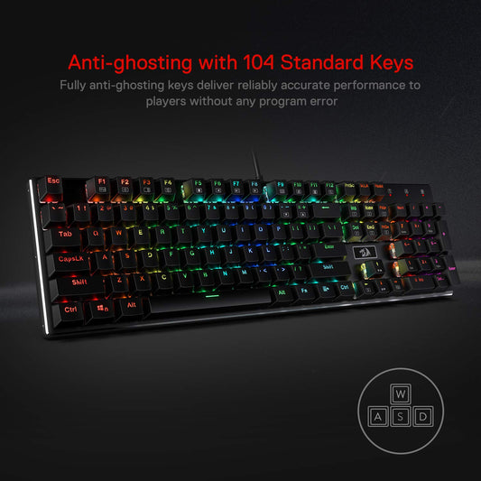 Redragon K556 RGB Mechanical Gaming Keyboard - 104 Keys, Hot-Swap, Brown Switch, Aluminum Base, Black