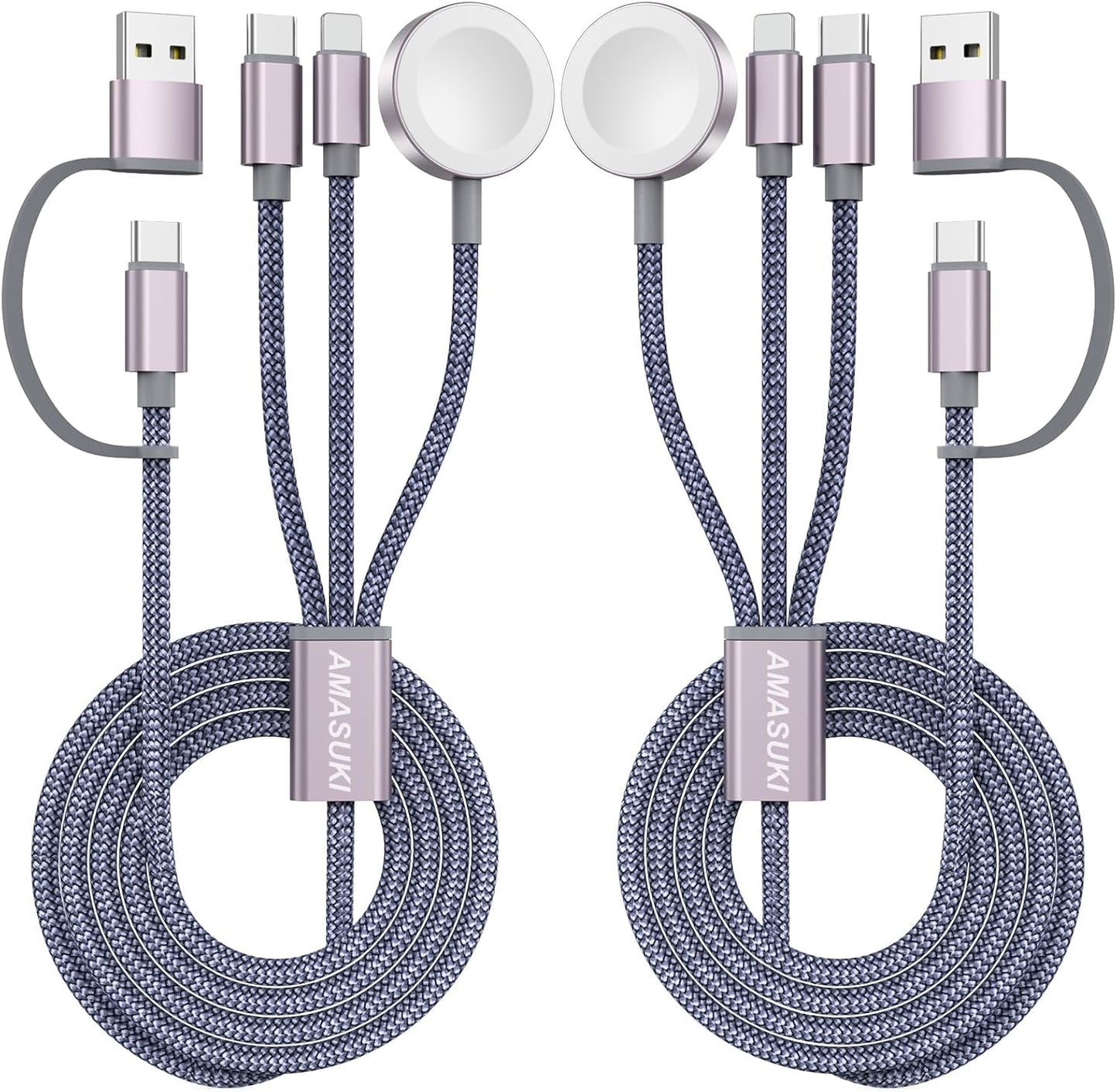 2Pack Upgraded 3 in 2 USB C Cable for Apple Watch Charger iPhone Charger USB C Multi Fast Charging Cable Compatible with iWatch Ultra/SE/10/9/8/7/6/5/4/3/2/1 & iPhone 16/15/14/13/12/11/Galaxy S23-4FT