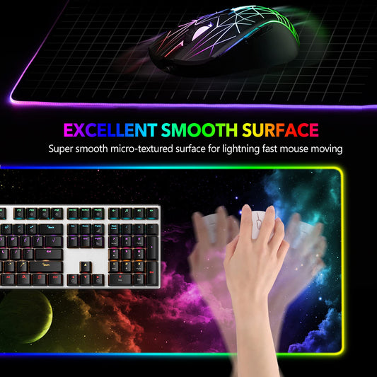AIMSA Large RGB Gaming Mouse Pad - Extended 35.4x15.8 inch, Non-Slip Rubber Base, 14 Lighting Modes, Waterproof, Nebula Universe