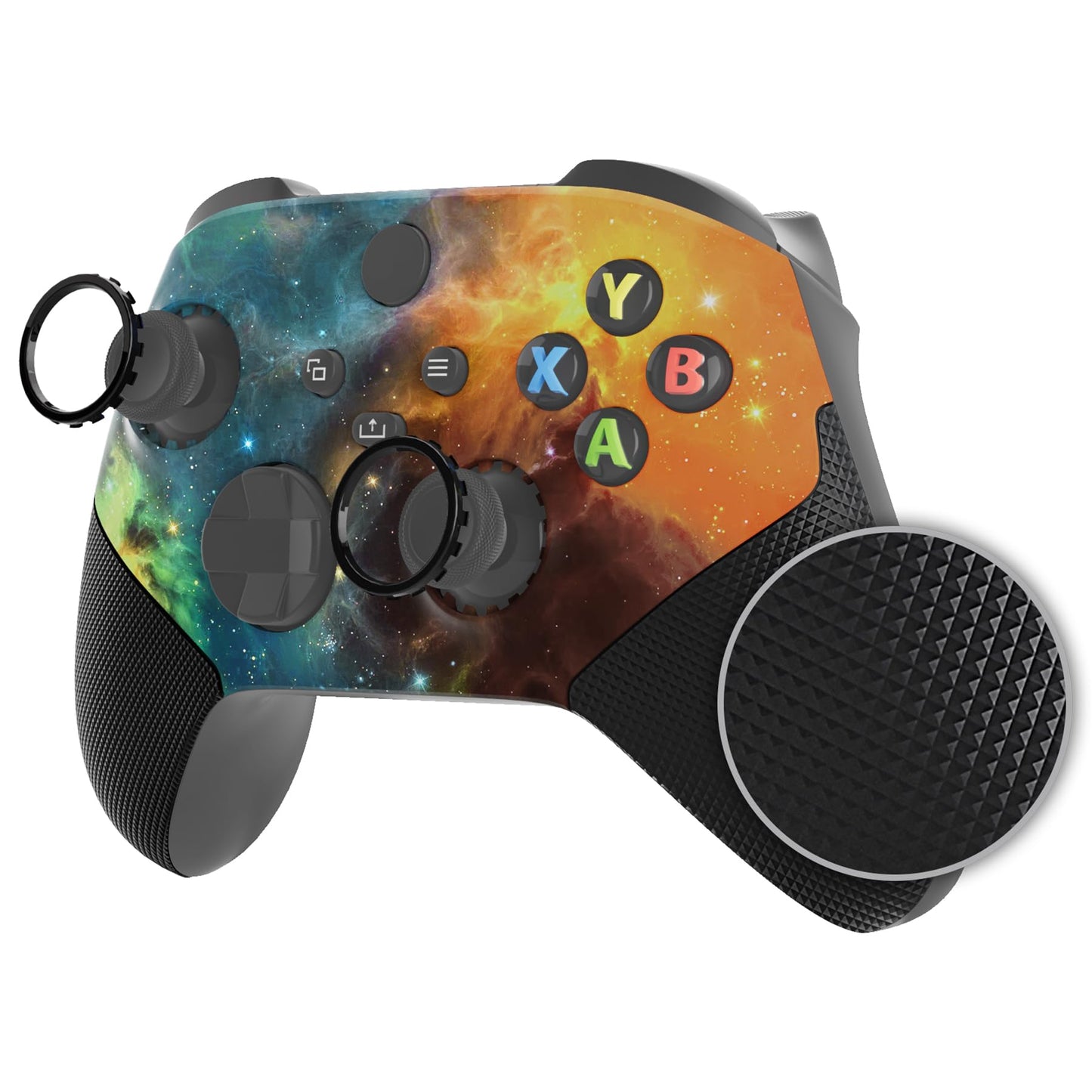 eXtremeRate ASR Version Redesigned Shell for Xbox Core Wireless Controller - Performance Rubberized Grip Anti Sticks Rubbing Ring - Custom Faceplate for Xbox Series X & S - Orange Star Universe