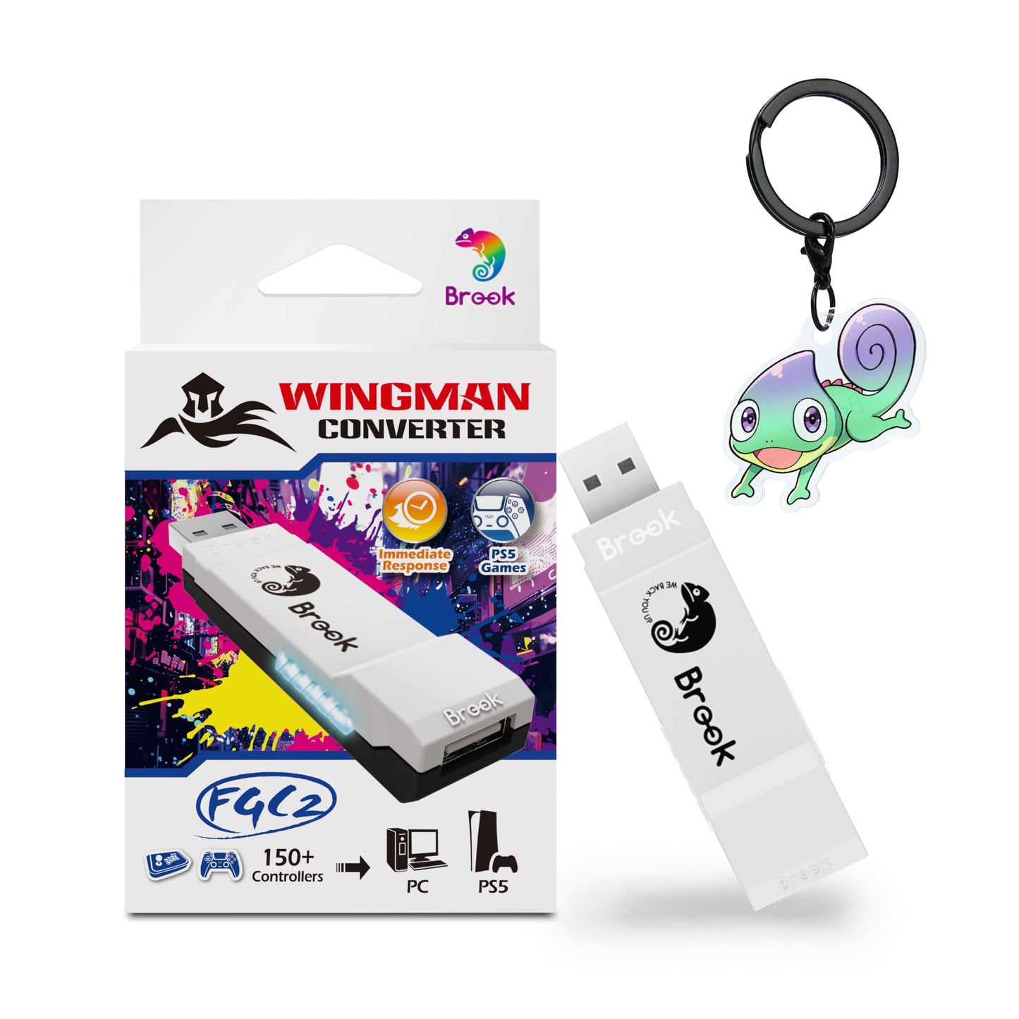 Brook Wingman FGC2 Converter with Keychain- Arcade Joystick Adapter Gamepad for PS5 & PC Supports All PS5 Games ?Official Exclusive Version?