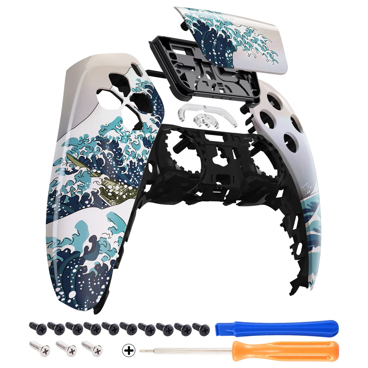 eXtremeRate The Great Wave Touchpad Front Top Shell Compatible with ps5 Controller BDM-010 020 030 040 050 DIY Replacement Shell Custom Touch Pad Cover Compatible with ps5 Controller