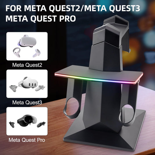 YIBEICO RGB Charging Dock for Quest 3/3S/2/Pro - Vertical Stand with Brightness and 14 Lighting Effects, Type-C Port, Model Y75463