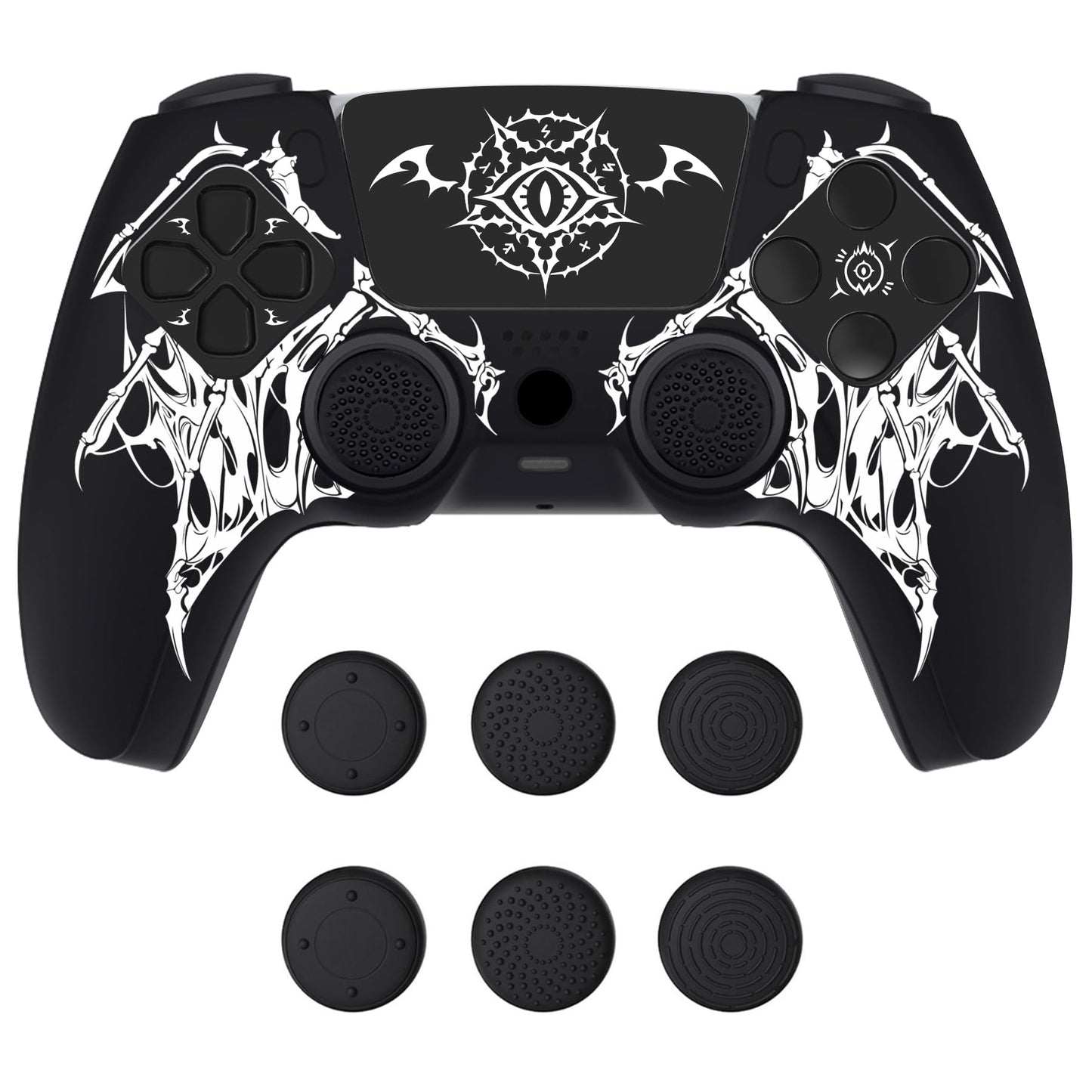 PlayVital Design for PS5 Controller Skin Cover Fit with Charging Station - Anti-Slip Silicone Controller Grip Case for PS5 with 6 Thumb Grip & Sticker Pure Series Dockable Model - Wings Sigil (White)
